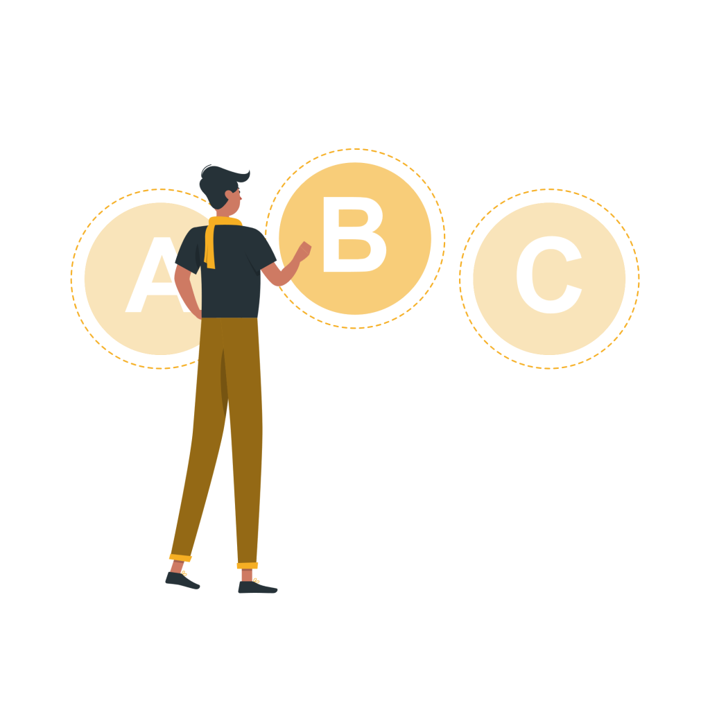 Illustration of a man choosing between three options