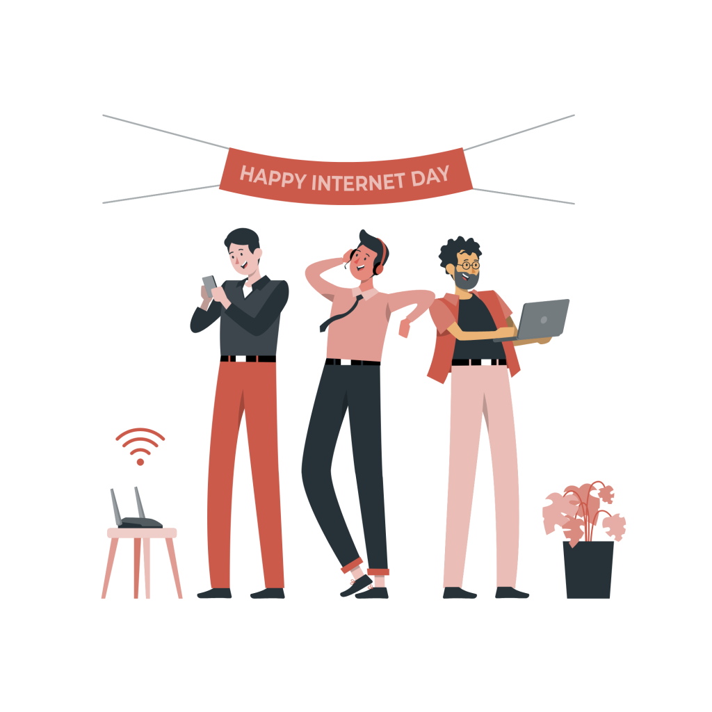 Illustration of three men celebrating Internet Day