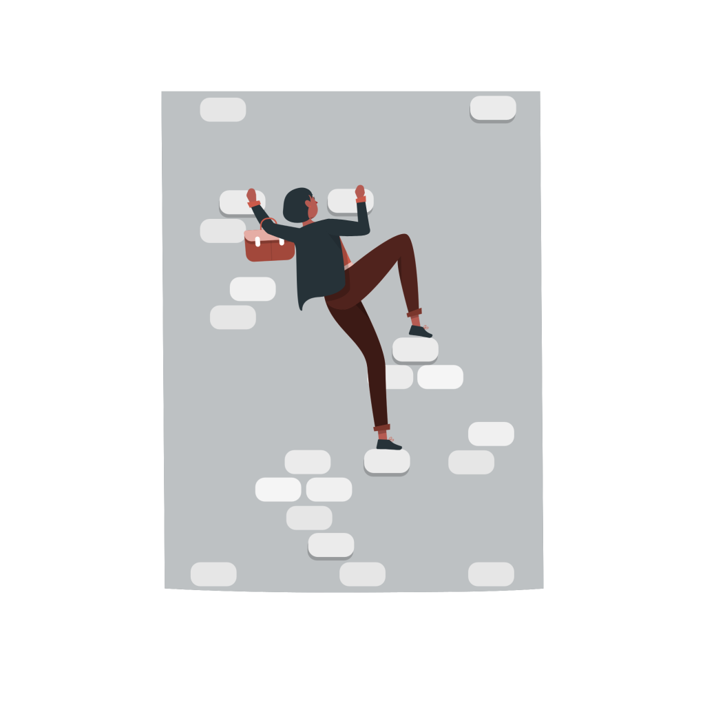 Illustration of a woman climbing a wall