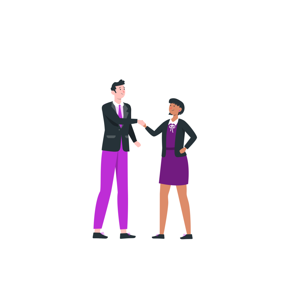 Illustration of a man and a woman shaking hands in agreement
